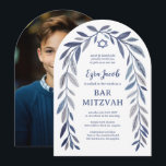 Botanical Watercolor Bar Bat Mitzvah Arch Photo Invitation<br><div class="desc">Perfect card to announce a bat mitzvah, bar mitzvah or other Jewish celebration! Hand drawn delicate leaf trame art for you! FULLY CUSTOMIZABLE! Click on “Personalize” above to edit the text and add your photo to the back. Click "edit using design tool" to adjust the fonts, colors and placements. Delete...</div>
