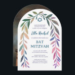 Botanical Watercolor Bar Bat Mitzvah Arch Photo Invitation<br><div class="desc">Perfect card to announce a bat mitzvah, bar mitzvah or other Jewish celebration! Hand drawn delicate leaf trame art for you! FULLY CUSTOMIZABLE! Click on “Personalize” above to edit the text and add your photo to the back. Click "edit using design tool" to adjust the fonts, colors and placements. Delete...</div>