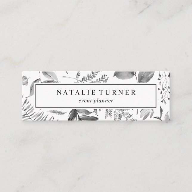 Botanical Watercolor Black & White Mini Business Card (Front)