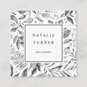 Botanical Watercolor Black & White Square Business Card