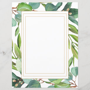 Botanical Watercolor Blue Eucalyptus Paper Sheet