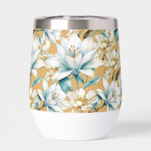 Botanical watercolor blue white gold lily floral
