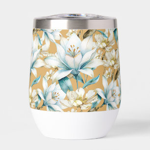 Botanical watercolor blue white gold lily floral