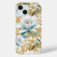 Botanical watercolor blue white gold lily floral