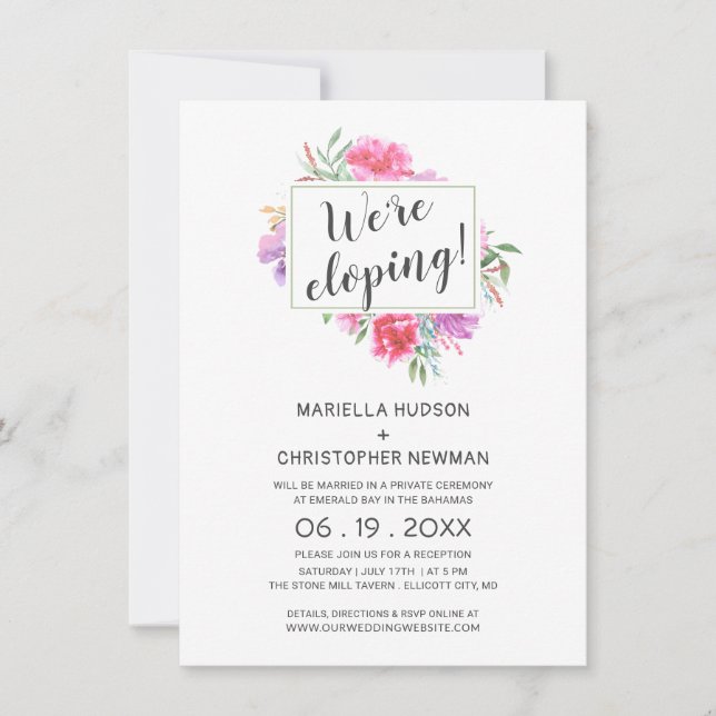 Botanical Watercolor Bouquet Elopement Reception Invitation (Front)