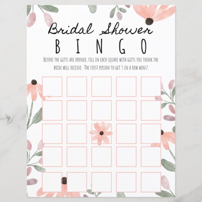 Botanical Watercolor Bridal Shower Bingo (Front)