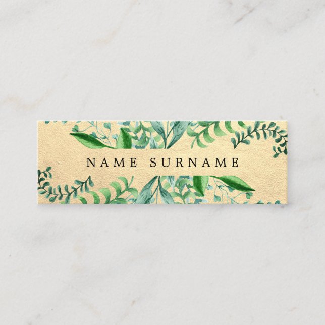 Botanical Watercolor Chic Gold Mini Business Card (Front)