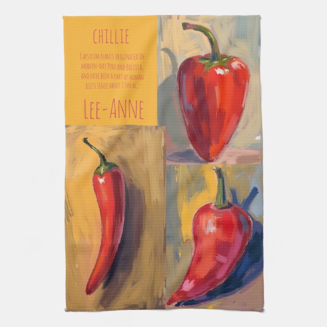 Botanical Watercolor Chillie Kitchen  Tea Towel (Vertical)