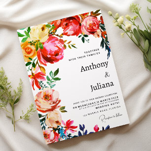Botanical watercolor colorful floral Wedding  Invitation