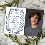 Botanical Watercolor CUSTOM PHOTO Bat Bar Mitzvah Invitation<br><div class="desc">Perfect card to announce a bat mitzvah, bar mitzvah or other Jewish celebration! Hand drawn delicate leaf trame art for you! FULLY CUSTOMIZABLE! Click on “Personalize” above to edit the text, add your photo. Click "edit using design tool" to adjust the fonts, colors and placements. Also you can easily change...</div>