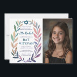 Botanical Watercolor CUSTOM PHOTO Bat Bar Mitzvah Invitation<br><div class="desc">Perfect card to announce a bat mitzvah, bar mitzvah or other Jewish celebration! Hand drawn delicate leaf trame art for you! FULLY CUSTOMIZABLE! Click on “Personalize” above to edit the text, add your photo. Click "edit using design tool" to adjust the fonts, colors and placements. Also you can easily change...</div>