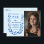 Botanical Watercolor CUSTOM PHOTO Bat Bar Mitzvah Postcard<br><div class="desc">Perfect postcard to announce a bat mitzvah, bar mitzvah or other Jewish celebration! Hand drawn delicate leaf trame art for you! FULLY CUSTOMIZABLE! Click on “Personalise” above to edit the text, add your photo. Click "edit using design tool" to adjust the fonts, colours and placements. Also available as cards and...</div>