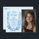 Botanical Watercolor CUSTOM PHOTO Bat Bar Mitzvah Postcard<br><div class="desc">Perfect postcard to announce a bat mitzvah, bar mitzvah or other Jewish celebration! Hand drawn delicate leaf trame art for you! FULLY CUSTOMIZABLE! Click on “Personalise” above to edit the text, add your photo. Click "edit using design tool" to adjust the fonts, colours and placements. Also available as cards and...</div>