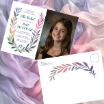 Botanical Watercolor CUSTOM PHOTO Bat Bar Mitzvah Postcard<br><div class="desc">Perfect postcard to announce a bat mitzvah, bar mitzvah or other Jewish celebration! Hand drawn delicate leaf trame art for you! FULLY CUSTOMIZABLE! Click on “Personalize” above to edit the text, add your photo. Click "edit using design tool" to adjust the fonts, colors and placements. Also available as cards and...</div>