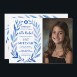 Botanical Watercolor CUSTOM PHOTO QR Bat Mitzvah Invitation<br><div class="desc">Perfect card to announce a bat mitzvah, bar mitzvah or other Jewish celebration! Hand drawn delicate leaf trame art for you! FULLY CUSTOMIZABLE! Click on “Personalise” above to edit the text, add your photo, and add your link to the QR code. Click "edit using design tool" to adjust the fonts,...</div>