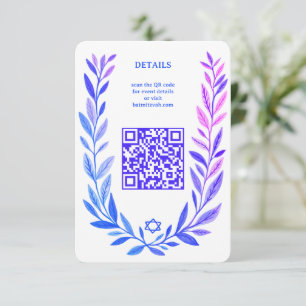 Botanical Watercolor CUSTOM QR Bar Bat Mitzvah Enclosure Card
