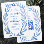 Botanical Watercolor CUSTOM QR Bar Bat Mitzvah Invitation<br><div class="desc">Perfect card to announce a bat mitzvah, bar mitzvah or other Jewish celebration! Hand drawn delicate leaf trame art for you! FULLY CUSTOMIZABLE! Click on “Personalise” above to edit the text and add your link to the QR code. Click "edit using design tool" to adjust the fonts, colours and placements....</div>