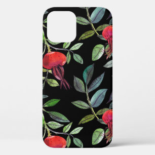 Botanical watercolor drawing dogrose pattern. Brig iPhone 12 Case
