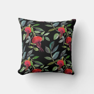 Botanical watercolor drawing dogrose pattern. Brig Cushion
