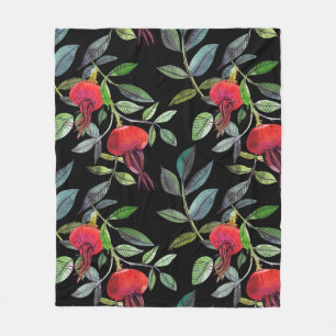 Botanical watercolor drawing dogrose pattern. Brig Fleece Blanket