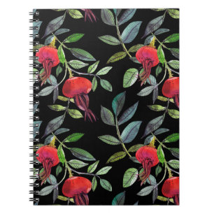 Botanical watercolor drawing dogrose pattern. Brig Notebook