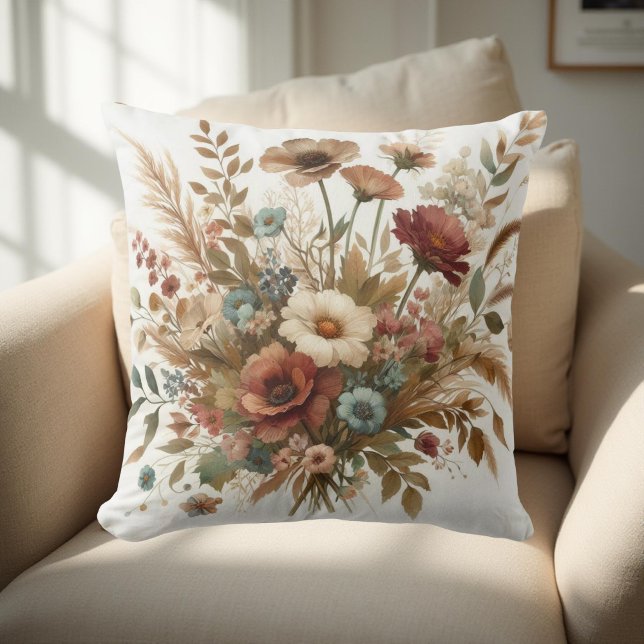 Botanical Watercolor Earthy Autumn Florals  Cushion (Creator Uploaded)