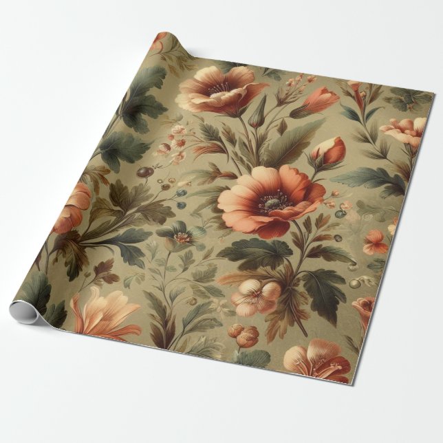 Botanical Watercolor Elegant Autumn Florals  Wrapping Paper (Unrolled)