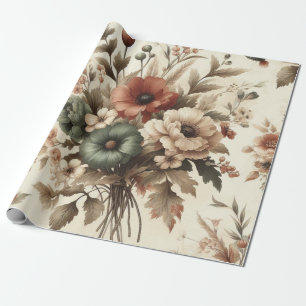 Botanical Watercolor Elegant Autumn Florals  Wrapping Paper