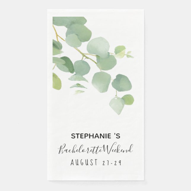 Botanical Watercolor Eucalyptus Bachelorette    Napkin (Front)