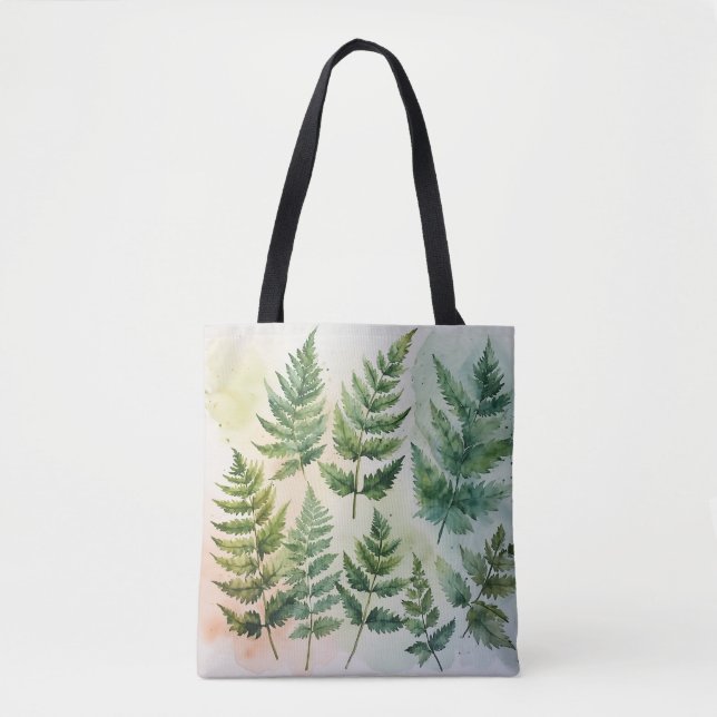 Botanical Watercolor Fern Tote (Front)