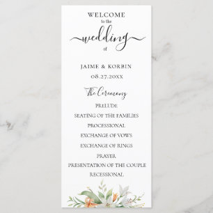 Botanical Watercolor Floral Lily Wedding Programme