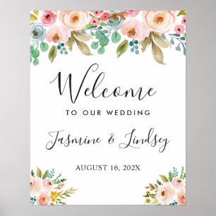 Botanical Watercolor Floral Wedding Welcome Sign