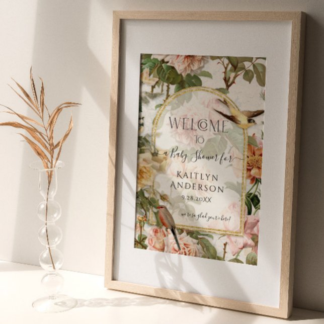 Botanical Watercolor Floral Welcome Baby Shower Poster (Creator Uploaded)