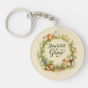 Botanical Watercolor Floral Wreath Inspirational Key Ring