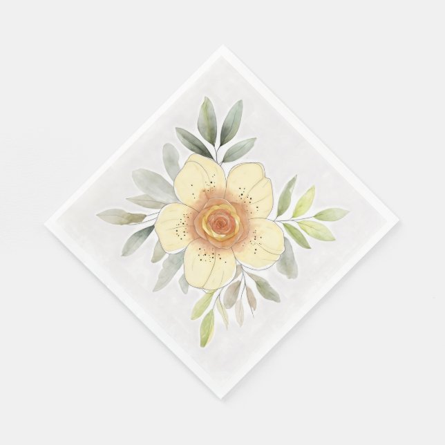 Botanical Watercolor Flower Painting With Foliage Napkin (Corner)
