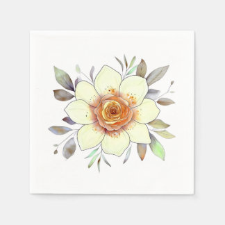 Botanical Watercolor Flower Painting With Foliage Napkin