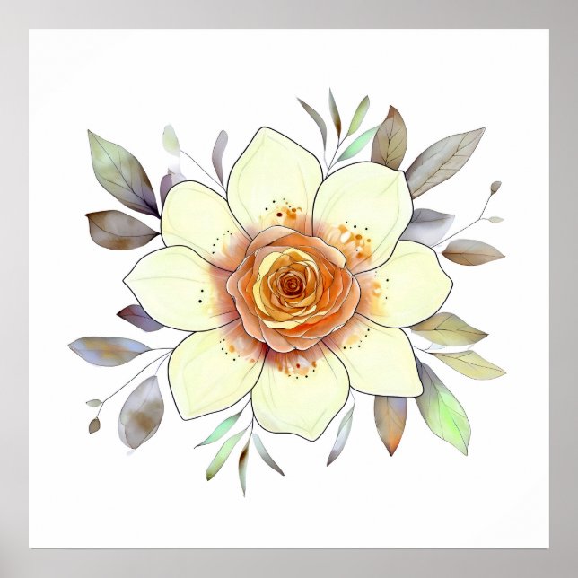 Botanical Watercolor Flower Painting With Foliage Poster (Front)