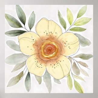 Botanical Watercolor Flower Painting With Foliage Poster