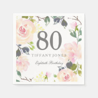 Botanical Watercolor Flowers 80th Birthday Party