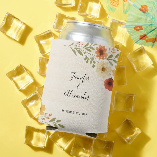 Botanical watercolor flowers boho Wedding Can Cooler (In Situ Summer)
