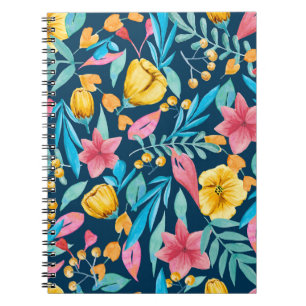 Botanical watercolor: flowers, leaves ornament. notebook