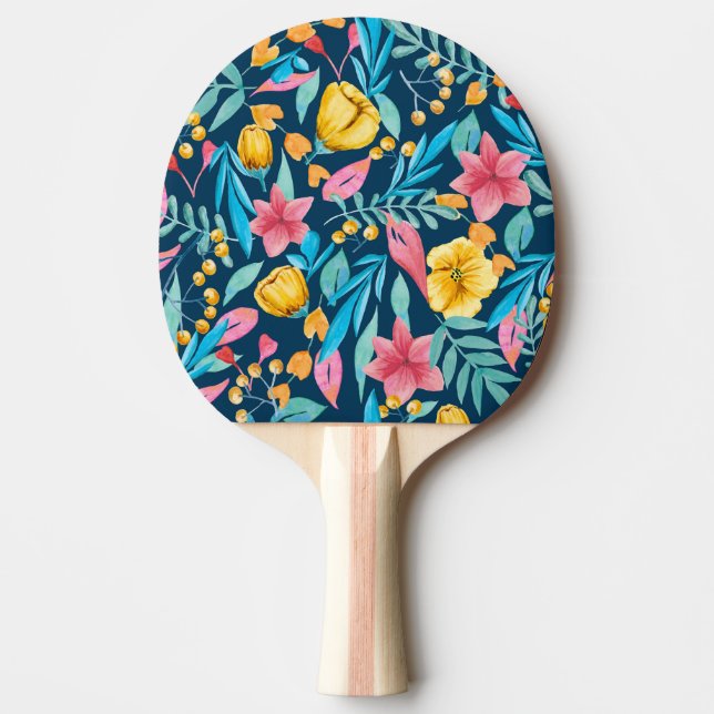 Botanical watercolor: flowers, leaves ornament. ping pong paddle (Front)