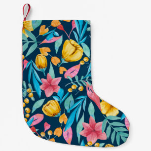 Botanical watercolor: flowers, leaves ornament. small christmas stocking