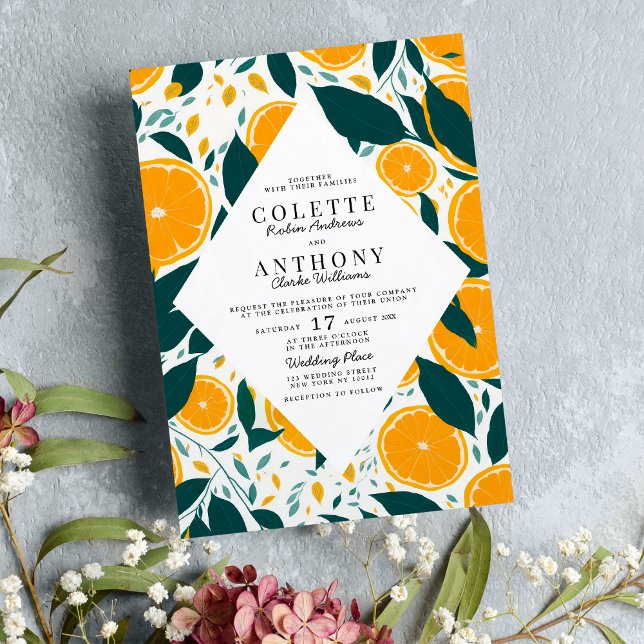 Botanical watercolor fresh oranges fruit Wedding Invitation (Botanical watercolor fresh oranges fruit Wedding)