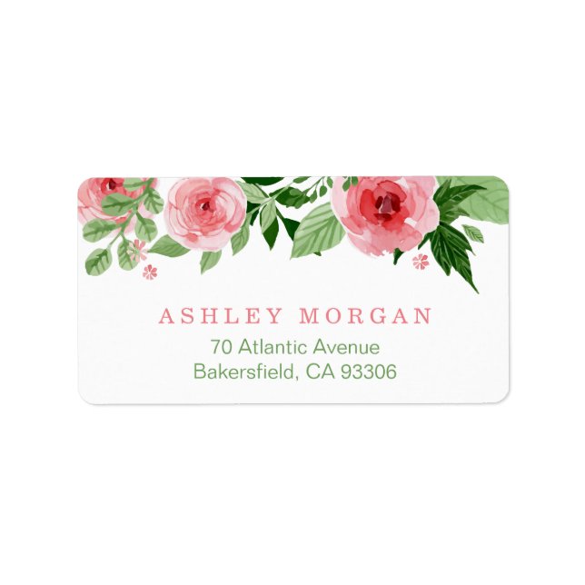 Botanical Watercolor Garden Rose Flowers Label (Front)