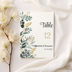 Botanical watercolor gold greenery Table Numbers