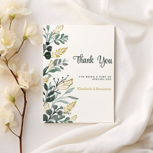 Botanical watercolor green gold greenery Thank You Invitation