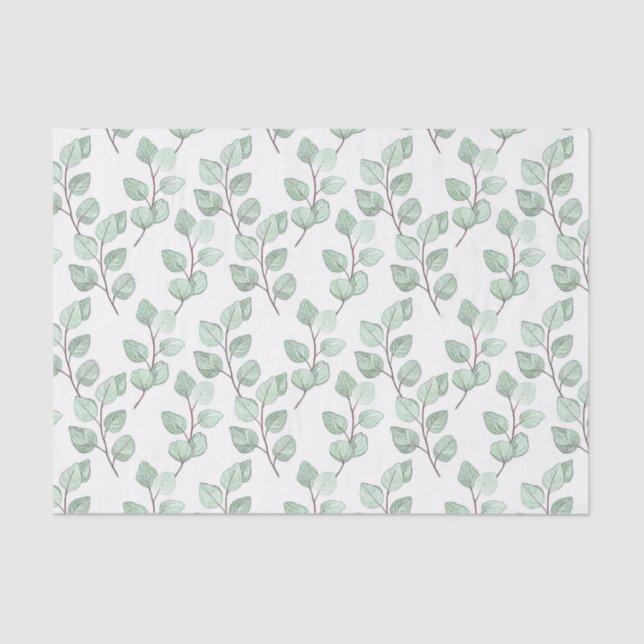 Botanical Watercolor Green Leaves Rustic Foliage  Tissue Paper (Front)