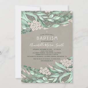 Botanical Watercolor Greenery Baptism Invitation
