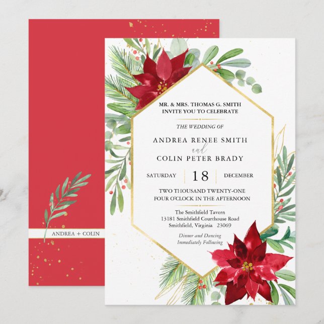 Botanical Watercolor Greenery Christmas Wedding Invitation (Front/Back)